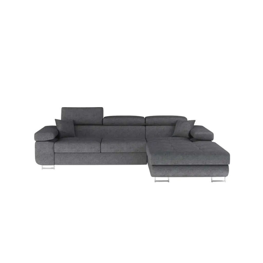 Divano angolare trasformabile AMANDA grigio melange in tessuto jacquard con contenitore