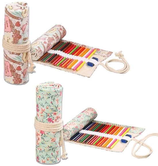Set di matite a olio 36-gaats, 2-pack astuccio riutilizzabile, astuccio di matite a olio, lavabile, disegno di fiori, per matite a olio, matite e matite colorate