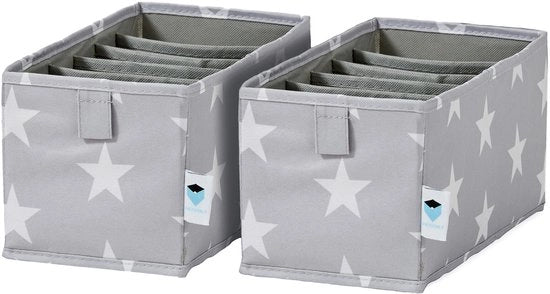 Organizzatore di scarpe 2 in 1 - Systema di organizzazione per armadi - Rafforzato con cartone - Set con 6 compartimenti - Grigio con stelle - 15 x 30 x 15 cm