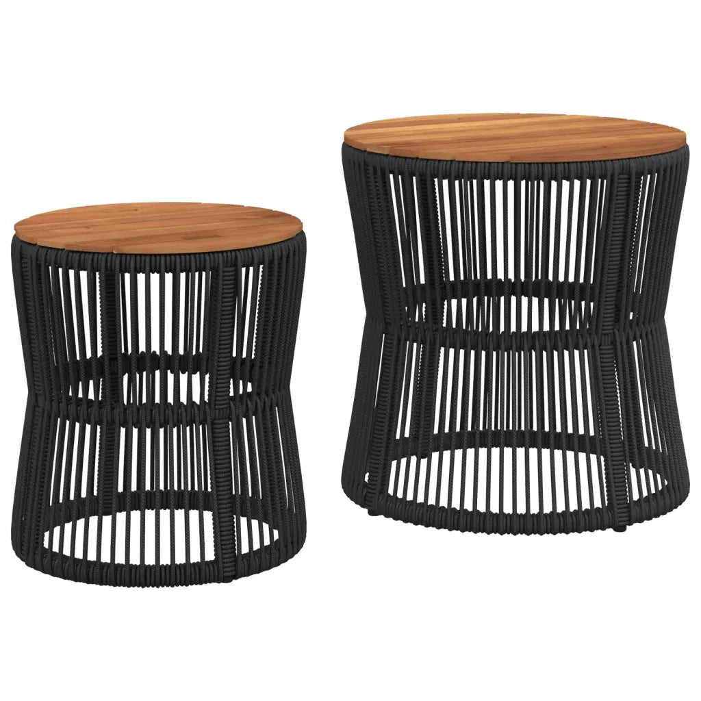 Tavolini da Giardino 2 pz | Tavolino da esterno con Piano in Legno Neri in Polyrattan
