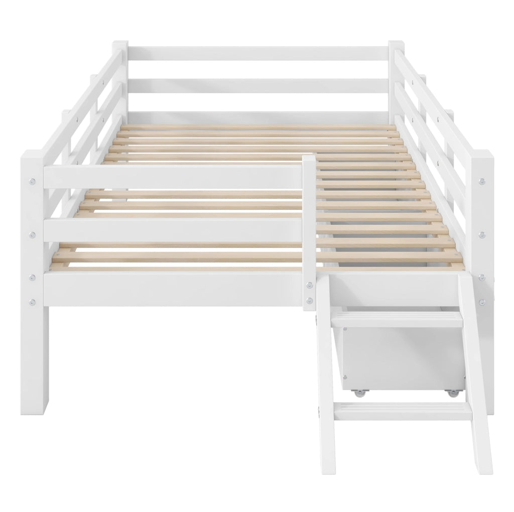 Letto piattaforma 90 x 200 cm con sponde protettive e 2 cassetti bianco