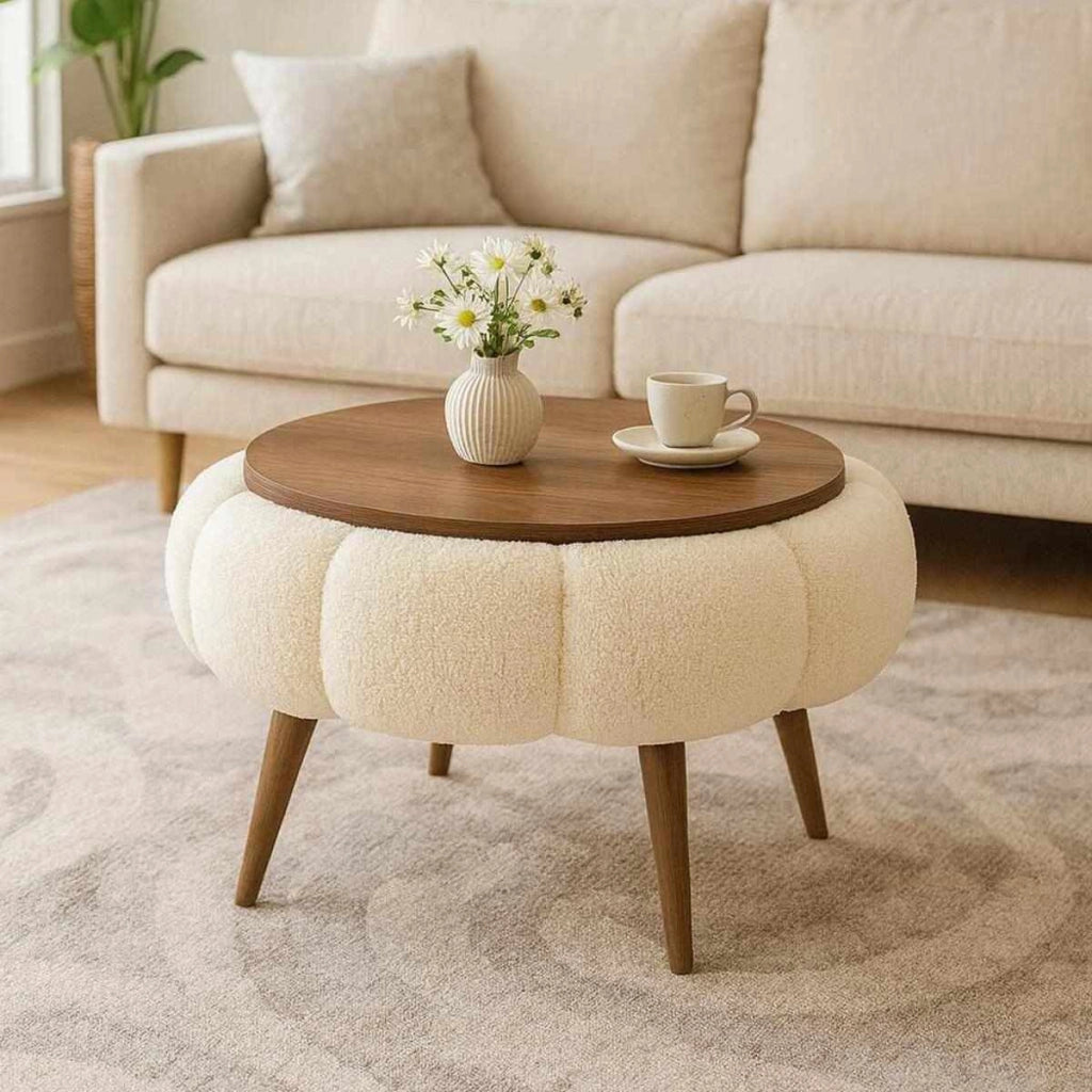 Tavolino in legno Papatya 60" - 60 x 60 x 44 cm - Crema