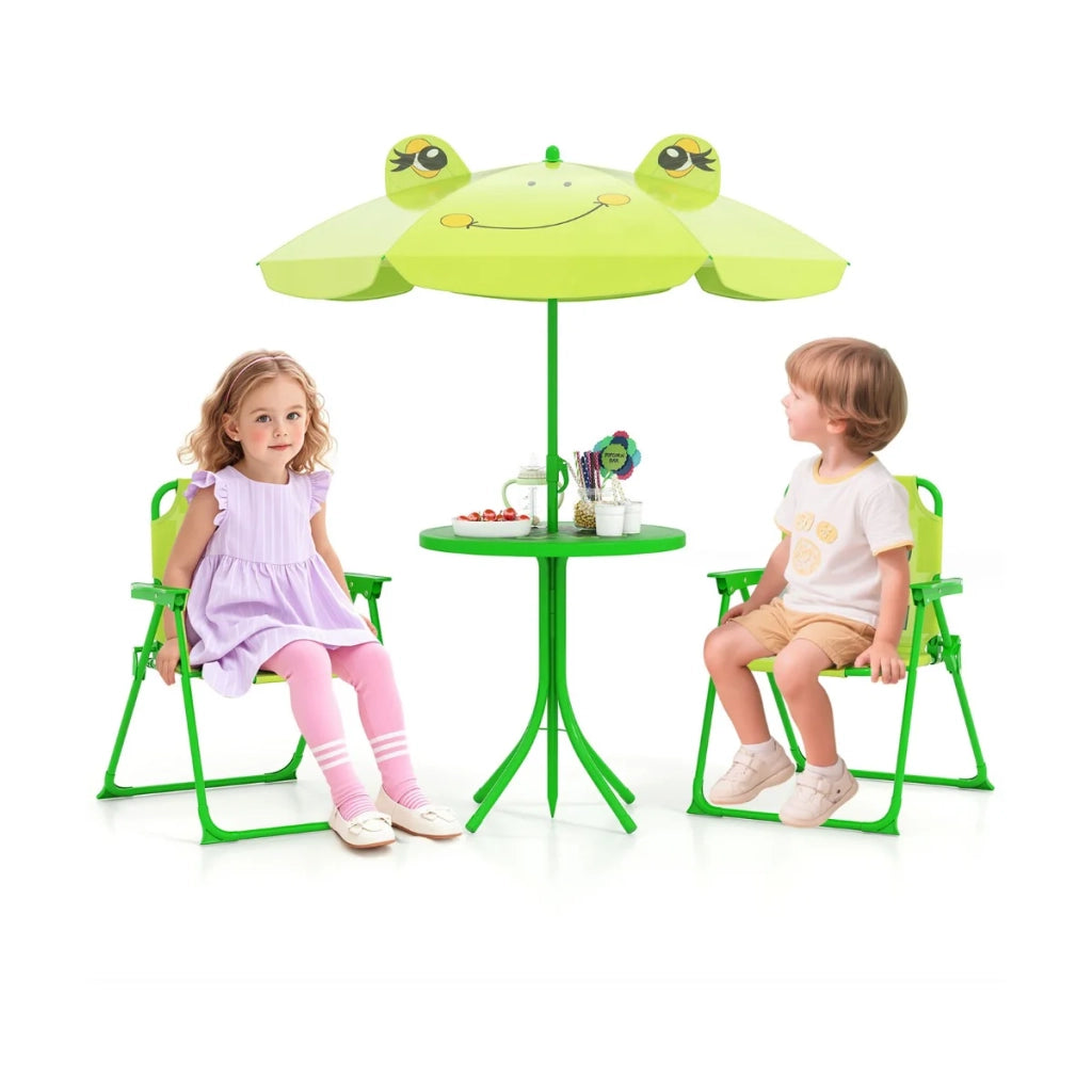 Set da picnic da 4 pezzi composto da un tavolo da 50 x 50 x 51 cm 2 sedie pieghevoli e un ombrellone regolabile in verde chiaro 20_0011919