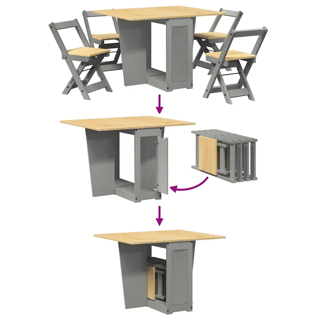 Set da Pranzo 5 pz Corona Pieghevole Grigio in Legno di Pino 3295718