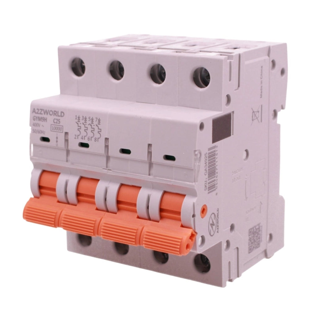 MCB Interruttore Magnetotermico Trifase 380V Curva C 4P 4M 10000A AC 400V IP20 GYM9H, Accoppiabile Con Bobina di Sgancio GA01231 GA01232, Disponibili 25A 32A 40A 63A (C25A)
