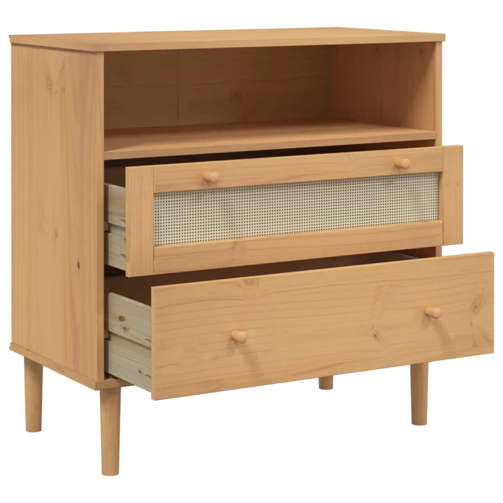 Credenza | Madia | Buffet da pranzo | Armadio da pranzo SENJA Aspetto Rattan Marrone 80x40x80 cm Massello Pino