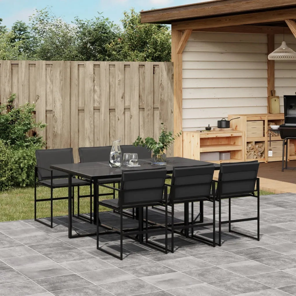 Set da Pranzo da Giardino 7 pz | Set Salotto da Giardino con Cuscini Nero in Textilene