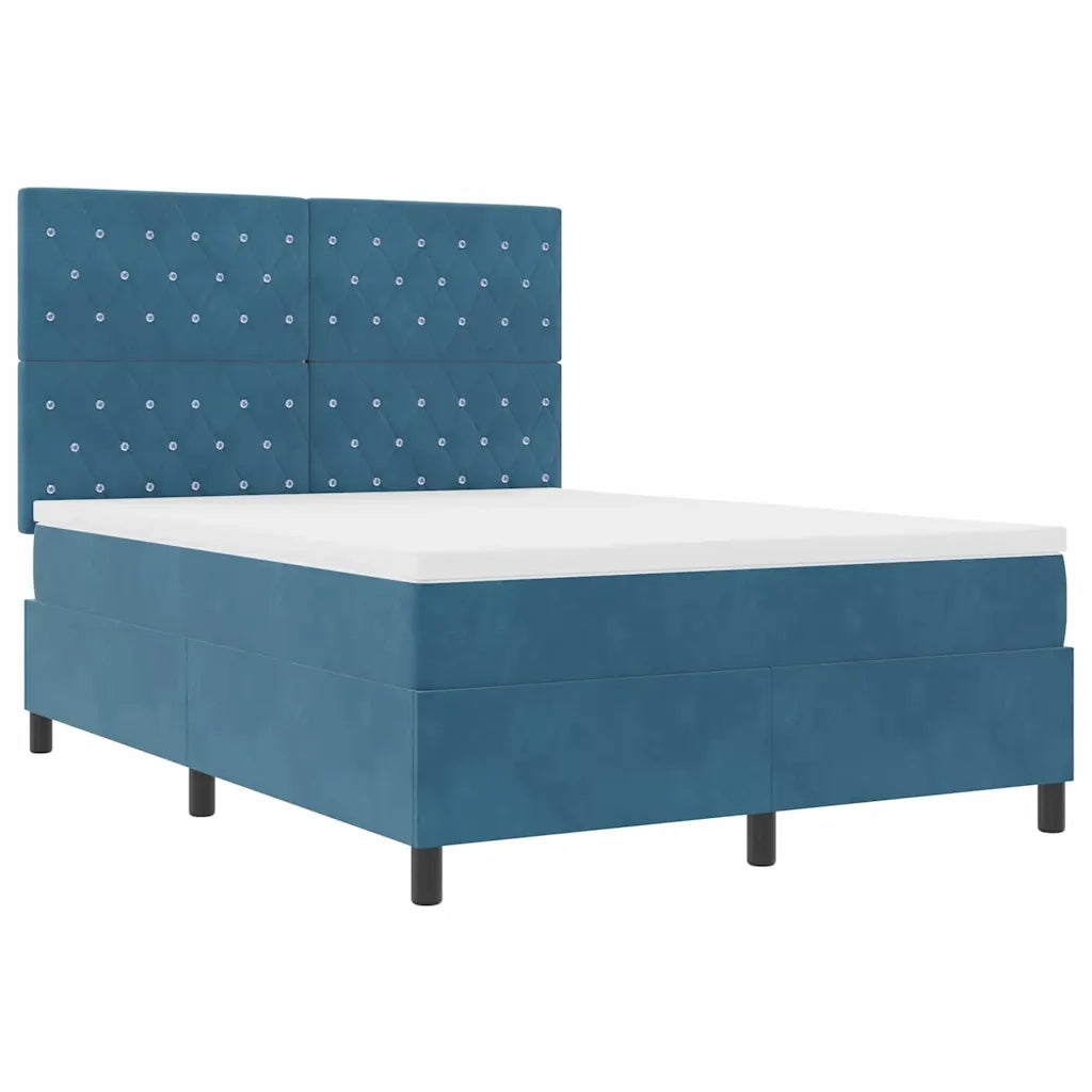 Letto a Sorgente LED Blu Scuro 160 x 200 cm Velluto 3343260