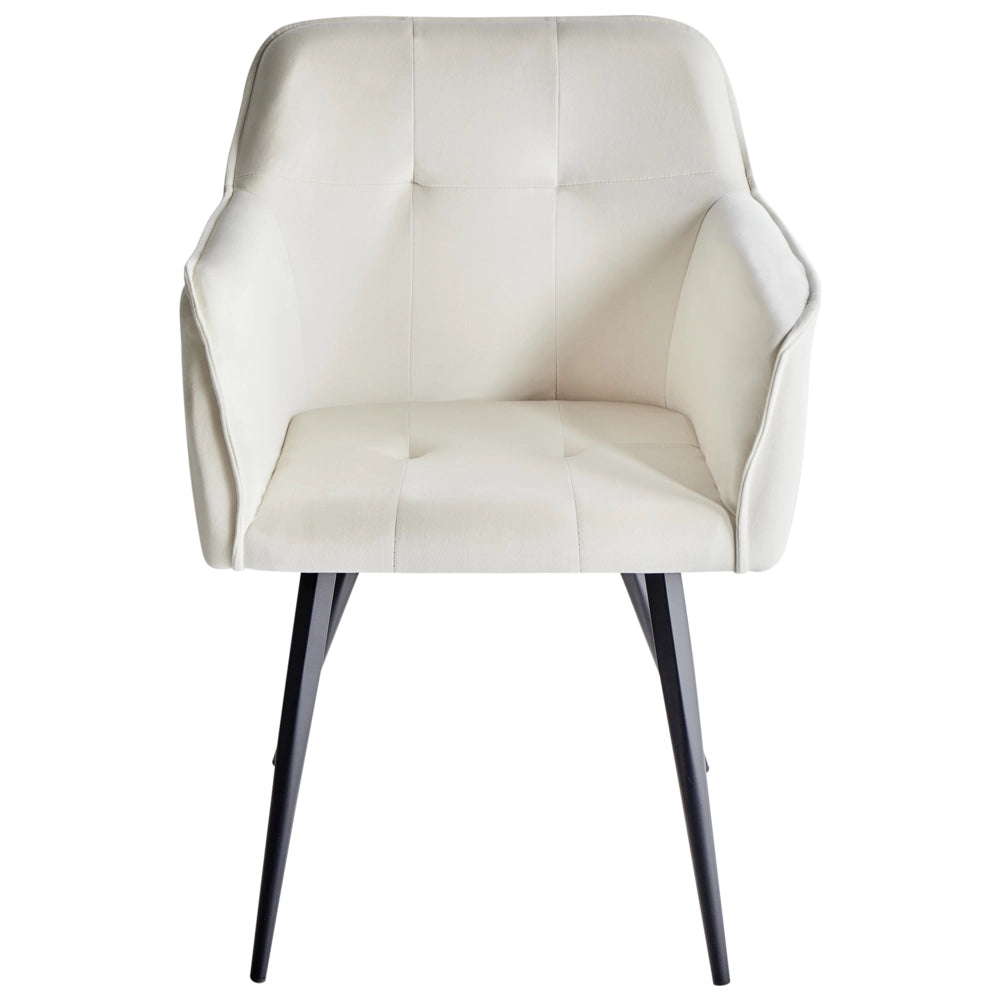 Set di 2 sedie da pranzo con sedile imbottito in velluto beige chiaro con braccioli e gambe in metallo Nero