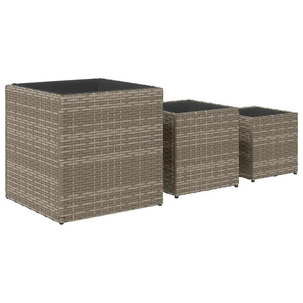 vidaXL Fioriere da Giardino 3 pz Grigie in Polyrattan