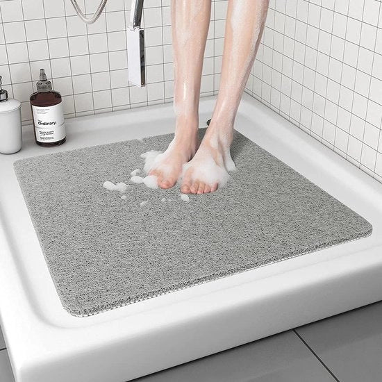 Mat Douchemat Antiscivolo 80 x 80 cm - Matressa di Douche con Fessure di Drenaggio - Mat Douche Quadrata con Luffa