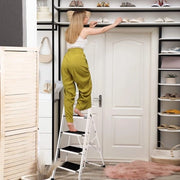 Scala a più passi, 4 gradini, Scala a più passi, 4 gradini, Scala a più passi, 4 gradini, Scala a piattaforma, 4 gradini, Scala a più passi per la casa, 4 gradini, Scala a più passi di sicurezza, 4 gradini, Nero e bianco, fino a 150 kg.