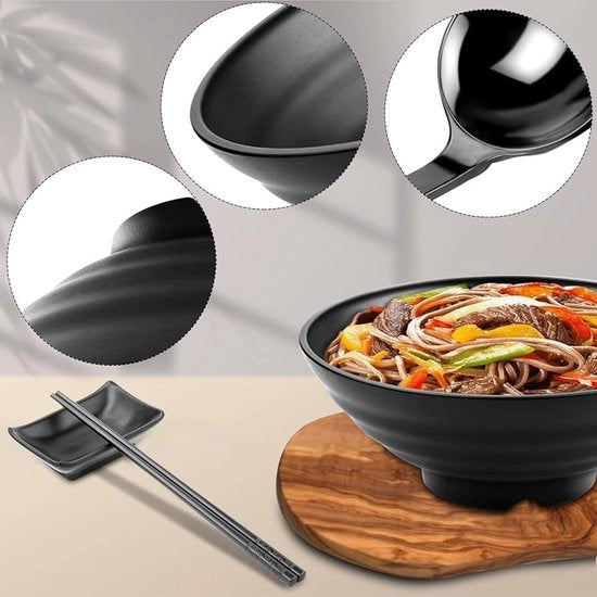 Set di ramen giapponesi - 1020 ml - nero - melamina - set da 2