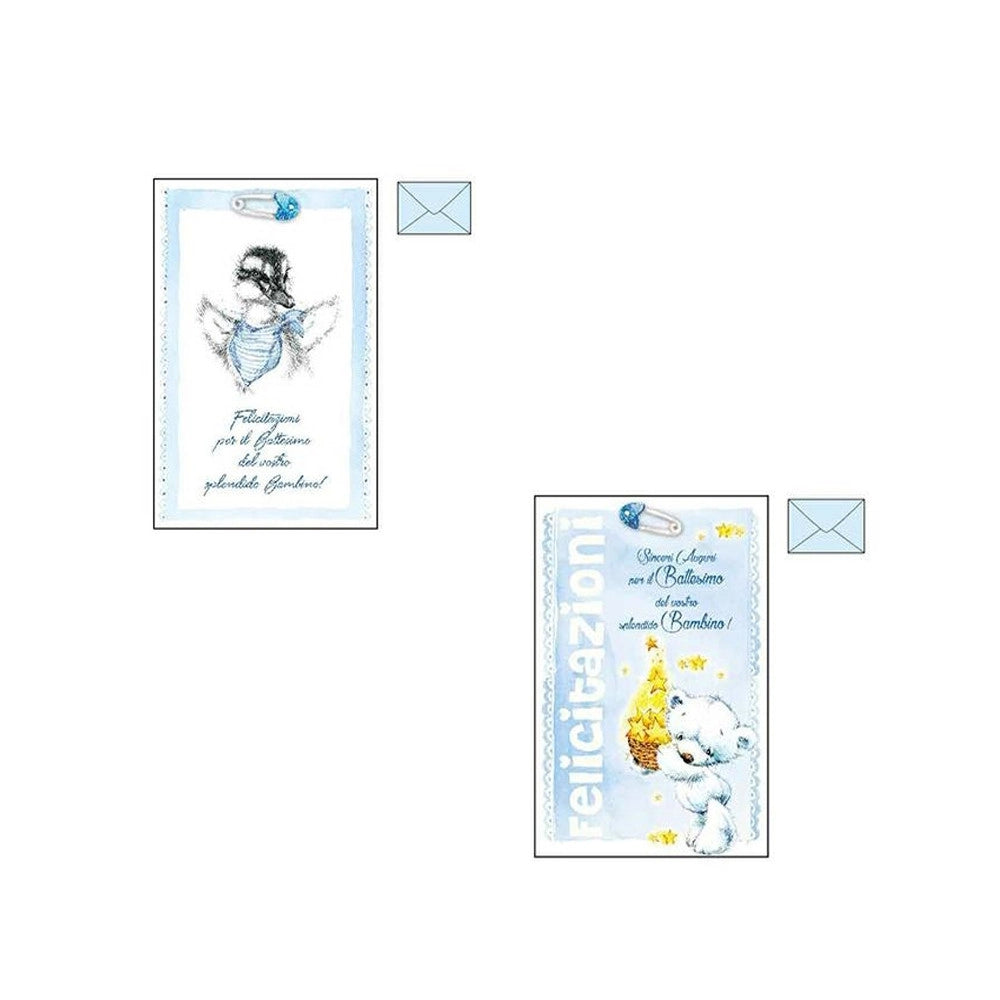 Trade Shop - Biglietto Auguri Battesimo Azzurro Bambino Glitter Nascita Congratulazioni Busta -