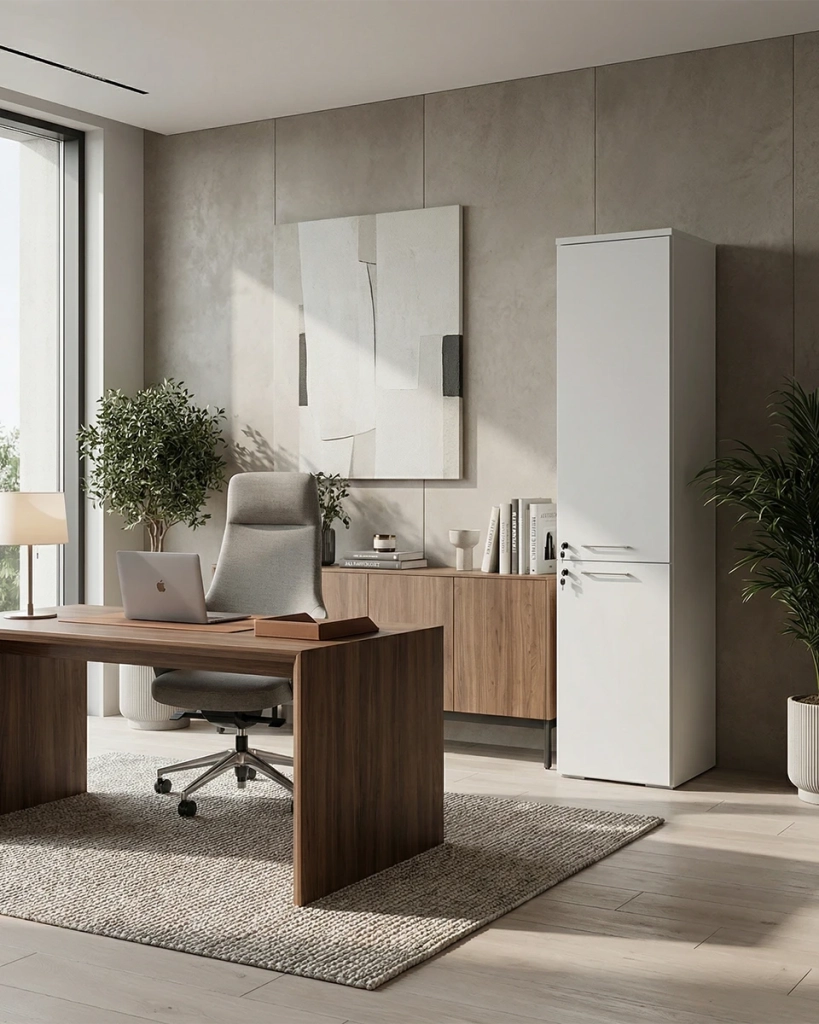 Armadio ufficio Dallas - Mobile archivio 2 ante con serratura - 4 mensole incluse - L. 45 x H. 199 x P. 42,5 cm – Bianco_