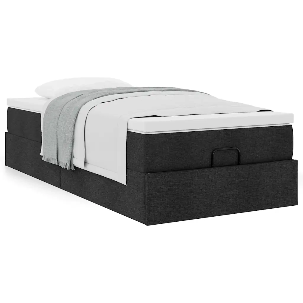 Struttura Letto Pouf con Materasso Nero 100x200 cm in Tessuto