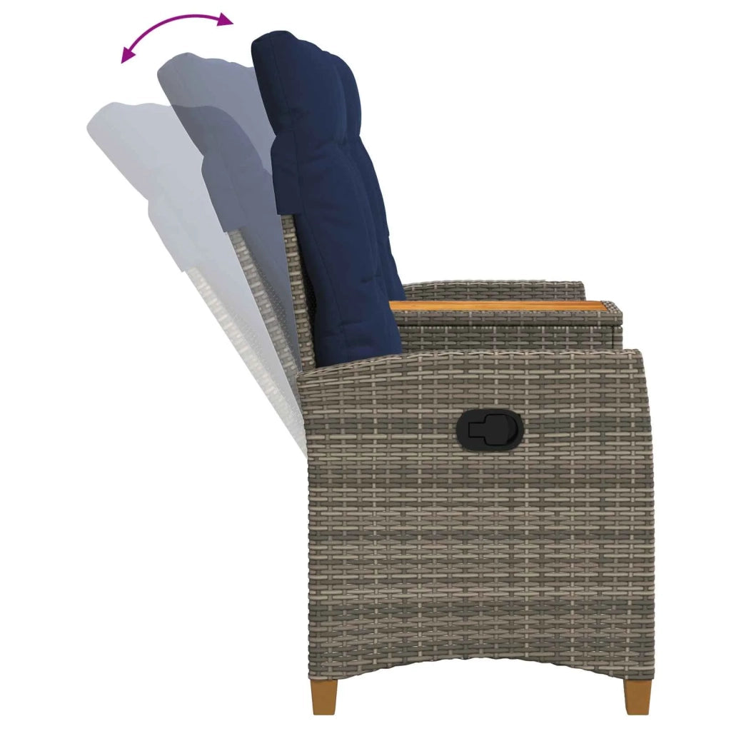 Panchina reclinabile con tavolo Grigio e Blu Navy polyrattan 42026817