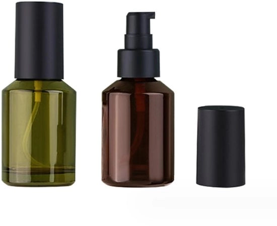 Set di flaconi di vetro per cosmetici 60ml/2oz - Pompette di vetro - Contenitori per prodotti personal care - Set da 2 - Rosso vino/Verde - Riciclabili e resistenti - Flaconi per prodotti personal care