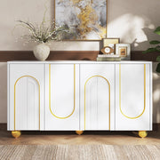 Sideboard bianco 4 ante con decoro dorato, 140x40x74 cm