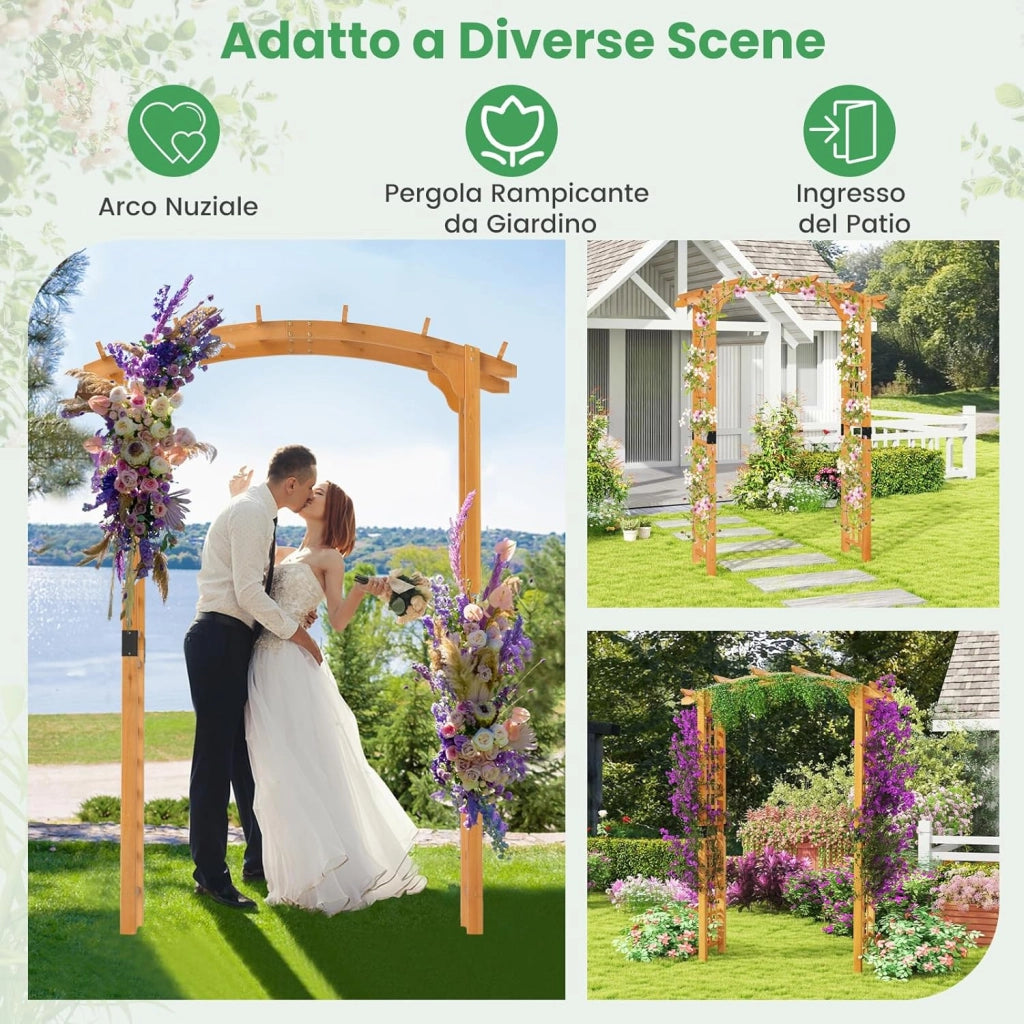 Arco da Giardino in Legno, Pergola da Esterno per Piante Rampicanti, Pergolato per Matrimonio e Feste, da Giardino, Patio e Cortile (Modello 2)