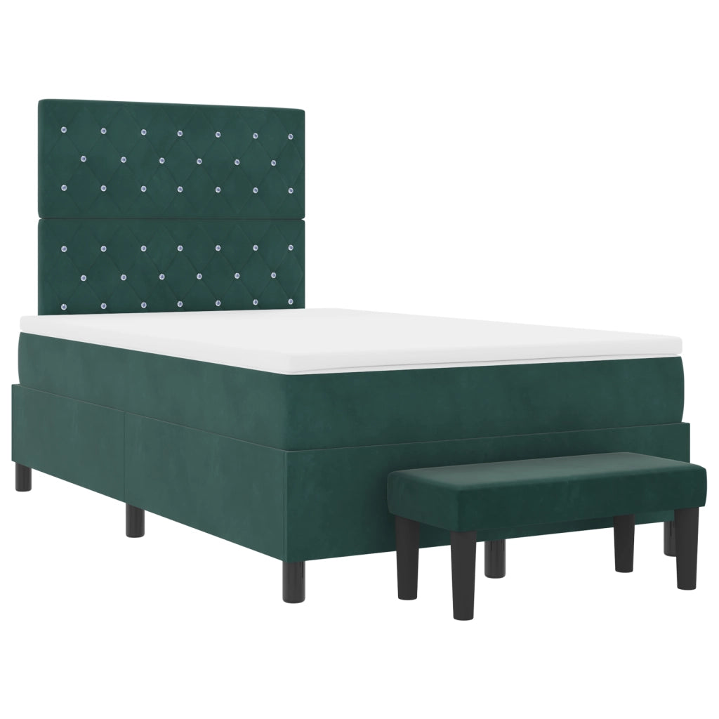 Letto Box Spring con Materasso e Panca Verde Scuro 120x200 cm Velluto