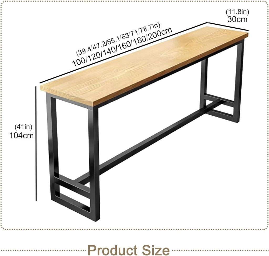 Tavolo Alto Bancone Bar Tavolo Cucina Tavolino Alto e Stretto da Balcone Salvaspazio con Telaio in Metallo per Soggiorno e Sala Da Pranzo Bar Ristorante(Pine(single),39.4x11.8x41in)
