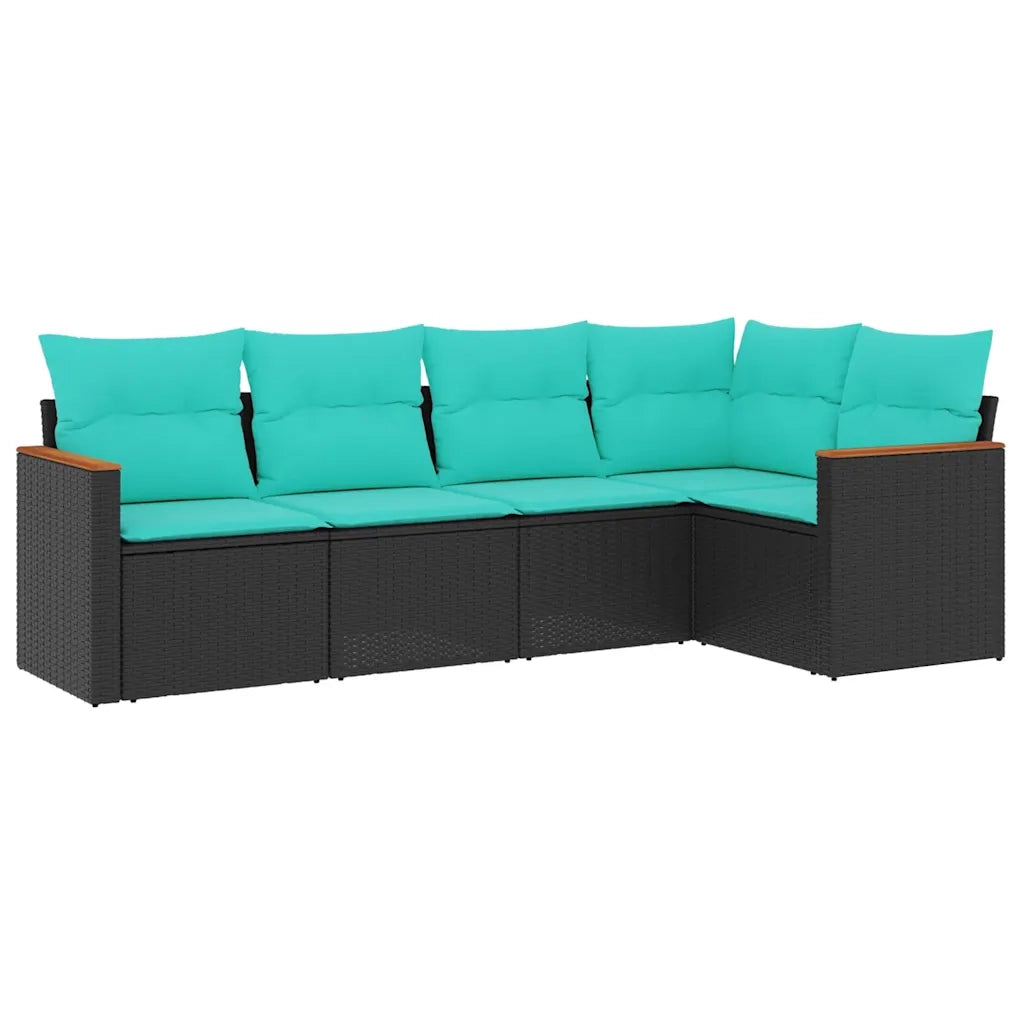 Set Divani da Giardino 5 pz con Cuscini Nero in Polyrattan 3225945