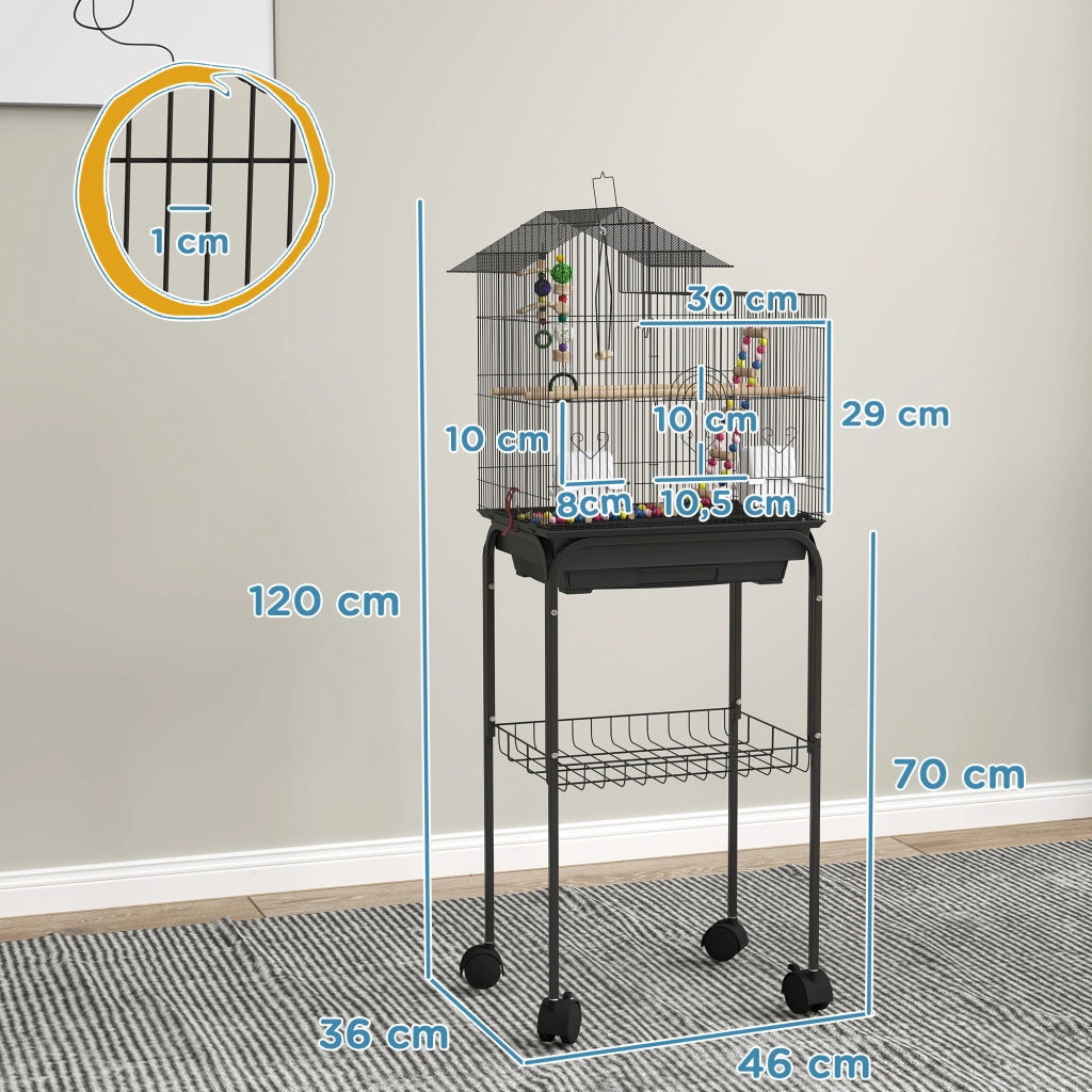 Gabbia per uccelli con ruote 2 mangiatoie 2 posatoi ¨C zephmum ¨C 46x36x120 cm