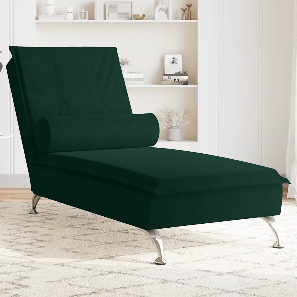 Chaise Longue Massaggi con Capezzale Verde Scuro in Velluto CFW9592668