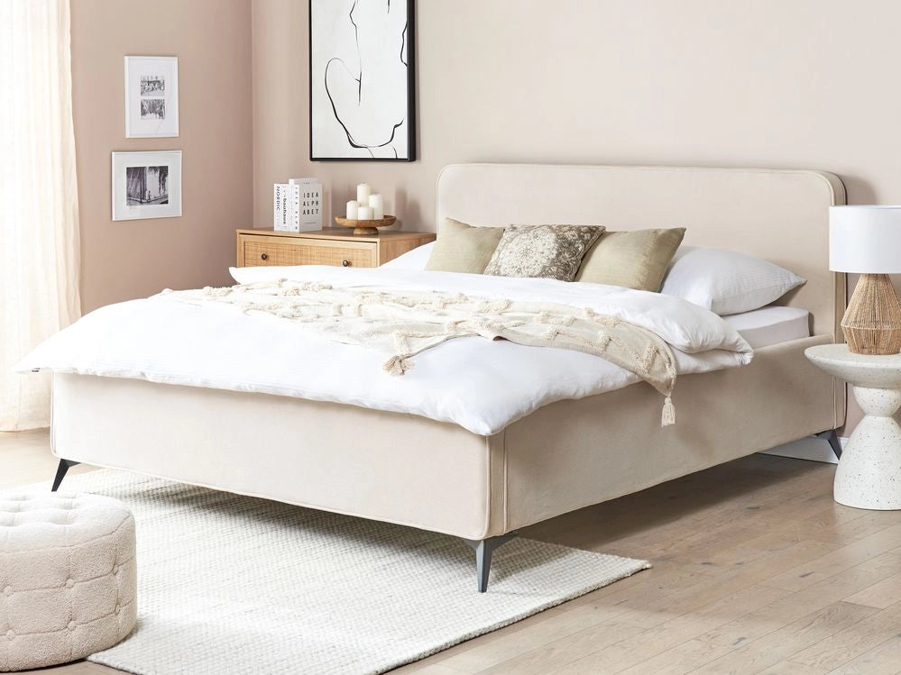 Letto Beige in velluto a coste Gambe in metallo nero 180 x 200 cm a doghe Camera da letto Classica Minimalista