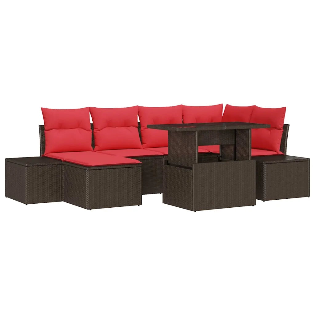 Set Divano da Giardino 7 pz Marrone e Rosso polyrattan 3357957