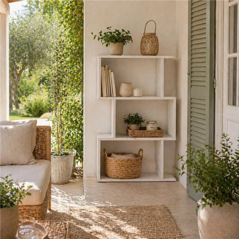 LIBRERIA CUBICA IN LEGNO BIANCO CON 3 RIPIANI SFALSATI DIMENSIONI  70X24X96 CM