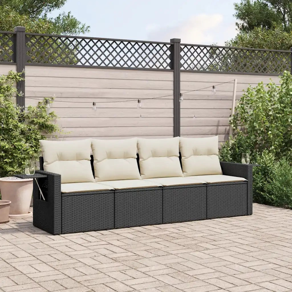 Set Divani da Giardino 4 pz | Set Salotto da Giardino con Cuscini Nero in Polyrattan