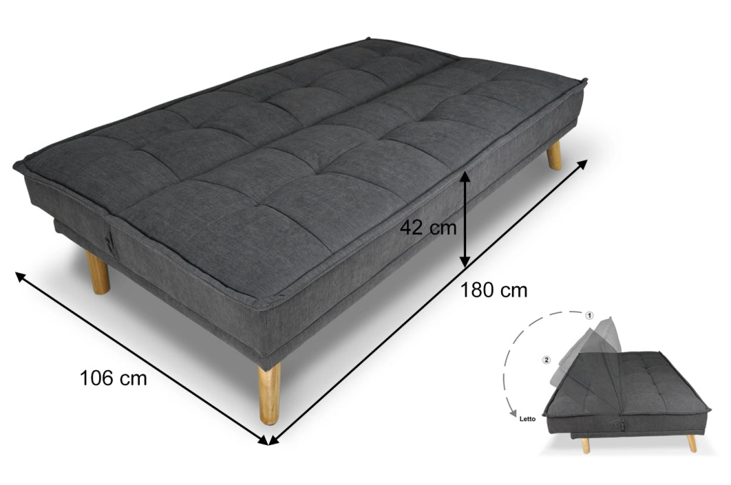 Divano letto clic clac in tessuto vellutato grigio scuro, divano 3 posti Bart - DL-BA05FBC