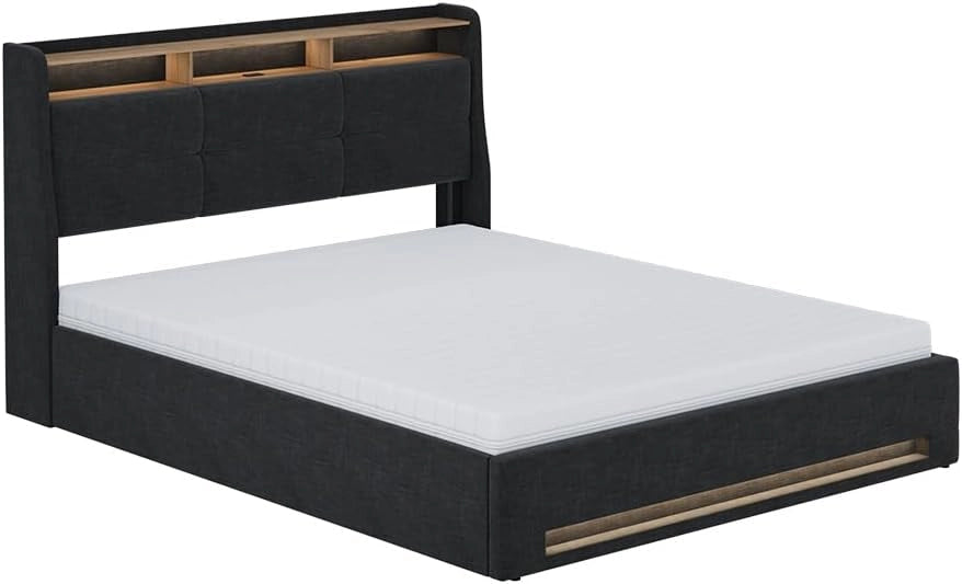 Letto imbottito Christin, Antracite/quercia, 160x200 con LED, connessione USB, materasso