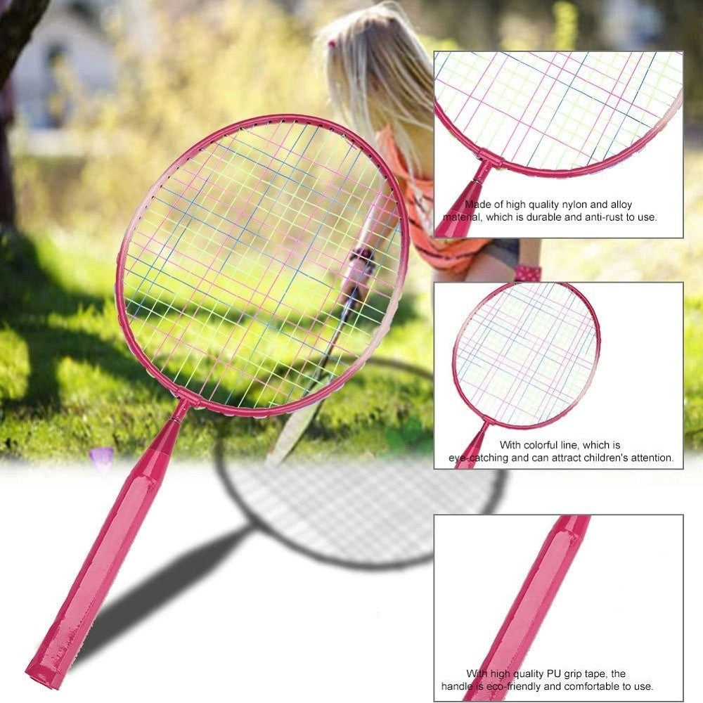 Trade Shop - Set Racchetta Badminton Palla Leghe Nylon Per Bambini Giocattoli All'aperto Rosa -