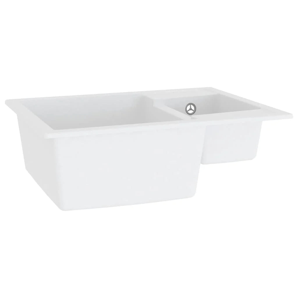 Lavello doppio da cucina con foro troppopieno 58 x 44 cm granito bianco 02_0004378