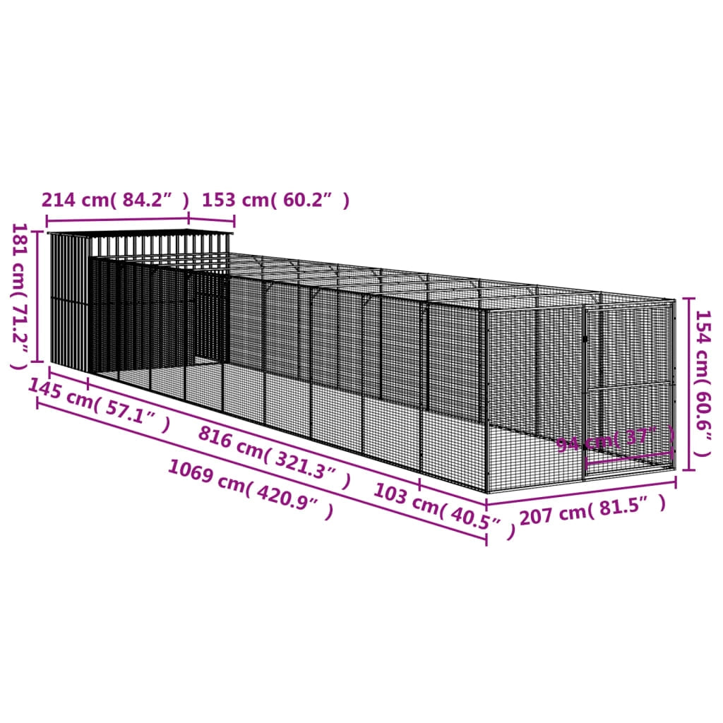 Cuccia per cani con recinto 214 x 1069 x 181 cm antracite 02_0043477
