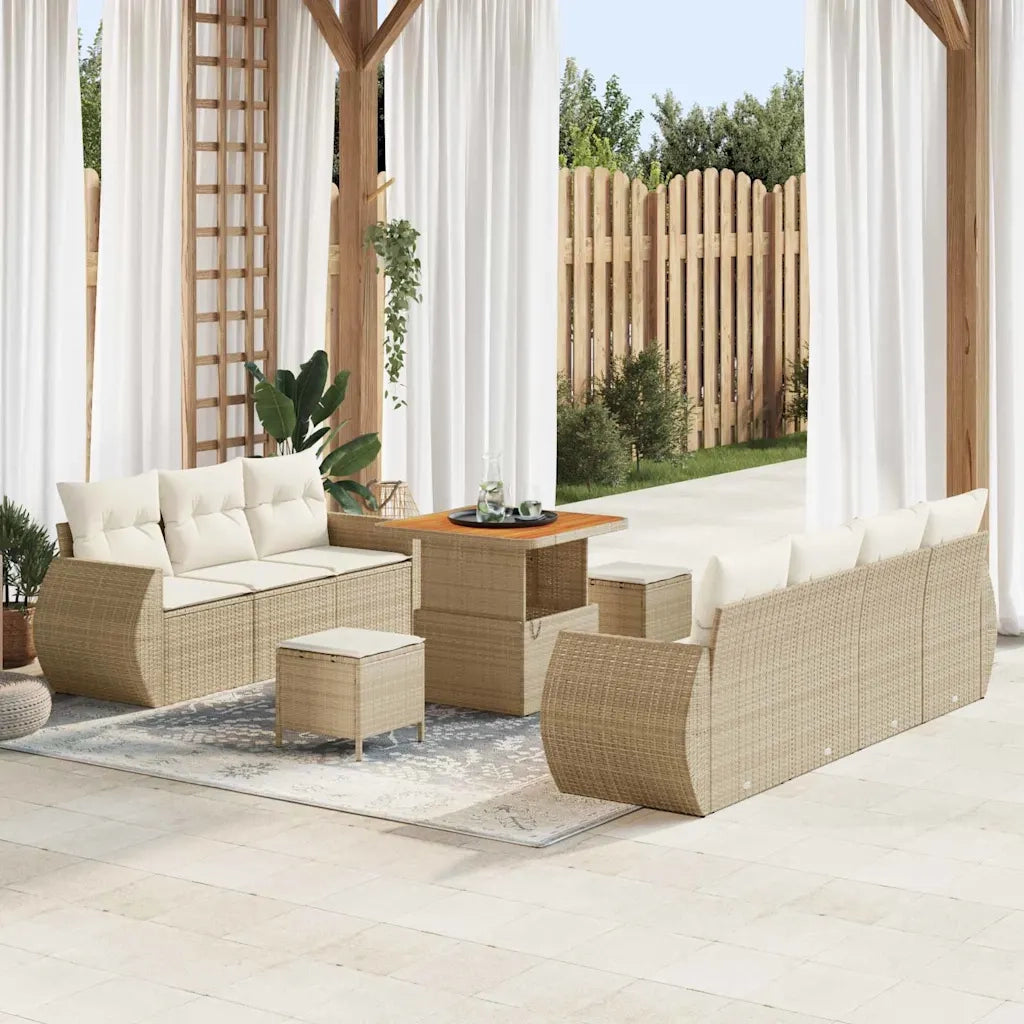 Set Divano da Giardino 10 pcs Beige e Crema polyrattan