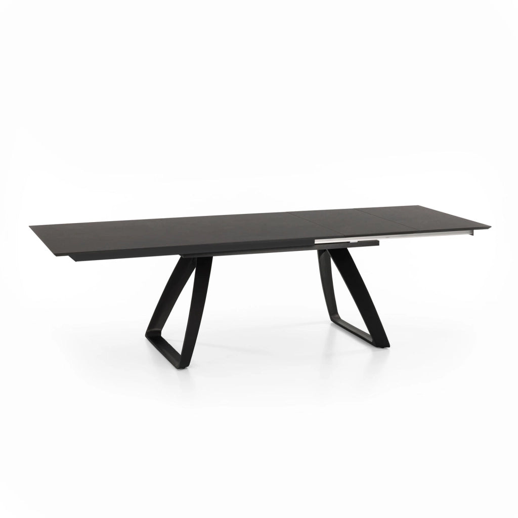 Tavolo Allungabile Barret Grigio Scuro 170/270x90 cm in HPL su MDF con Gambe in Metallo Verniciato Nero - Design Moderno Funzionale