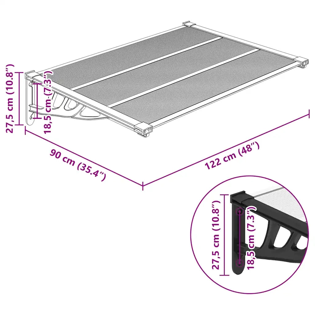 Tettoia per Porta Nero e Trasparente 122x90 cm in Policarbonato CFW1913505