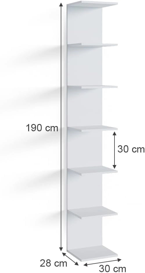 Libreria da parete Paolo, Bianco, 30 x 190 cm, montabile per riporre libri e decorazioni