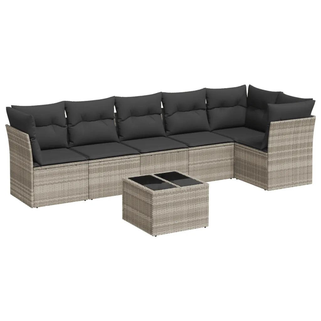 Set Divani da Giardino 7pz con Cuscini Grigio Chiaro Polyrattan