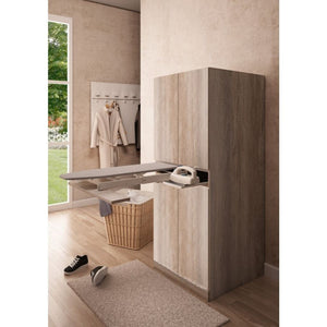 Mobile Lavanderia a Colonna per Lavatrice o Asciugatrice con Asse da Stiro e Ante Superiori 70x70x192A cm in Nobilitato