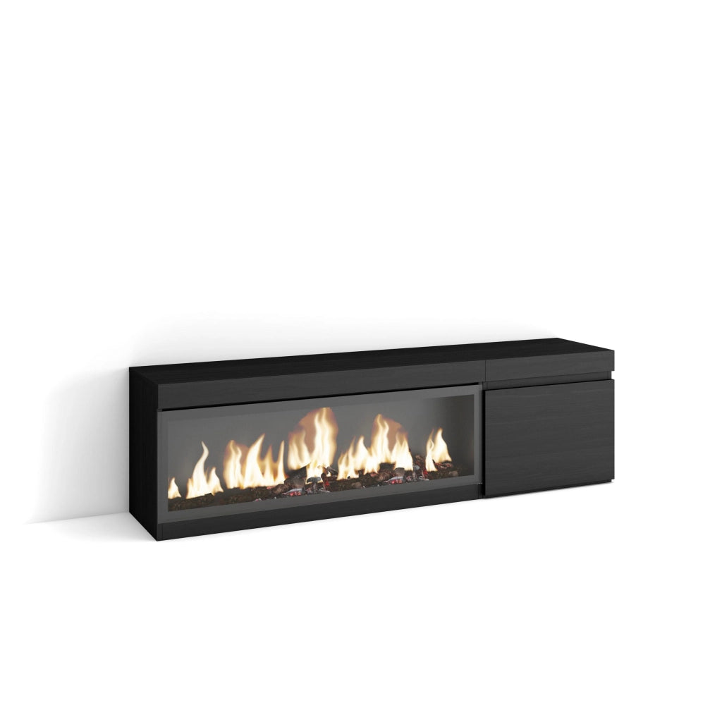 Mobile TV Soggiorno, 158x35x45cm, Per TV fino a 65", Camino elettrico XXL, Nero RF3243