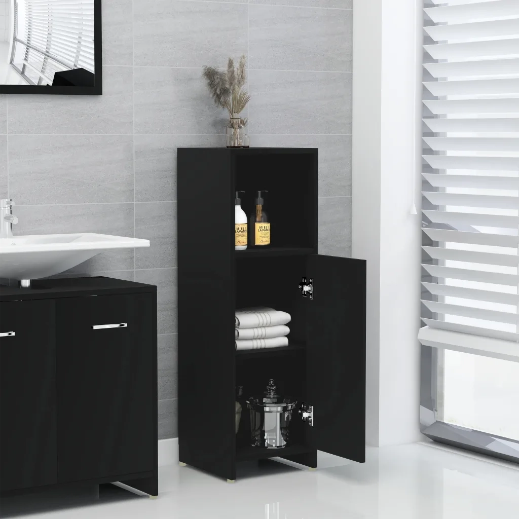 Mobile da Bagno Nero 30x30x95 cm in Legno Multistrato 802589