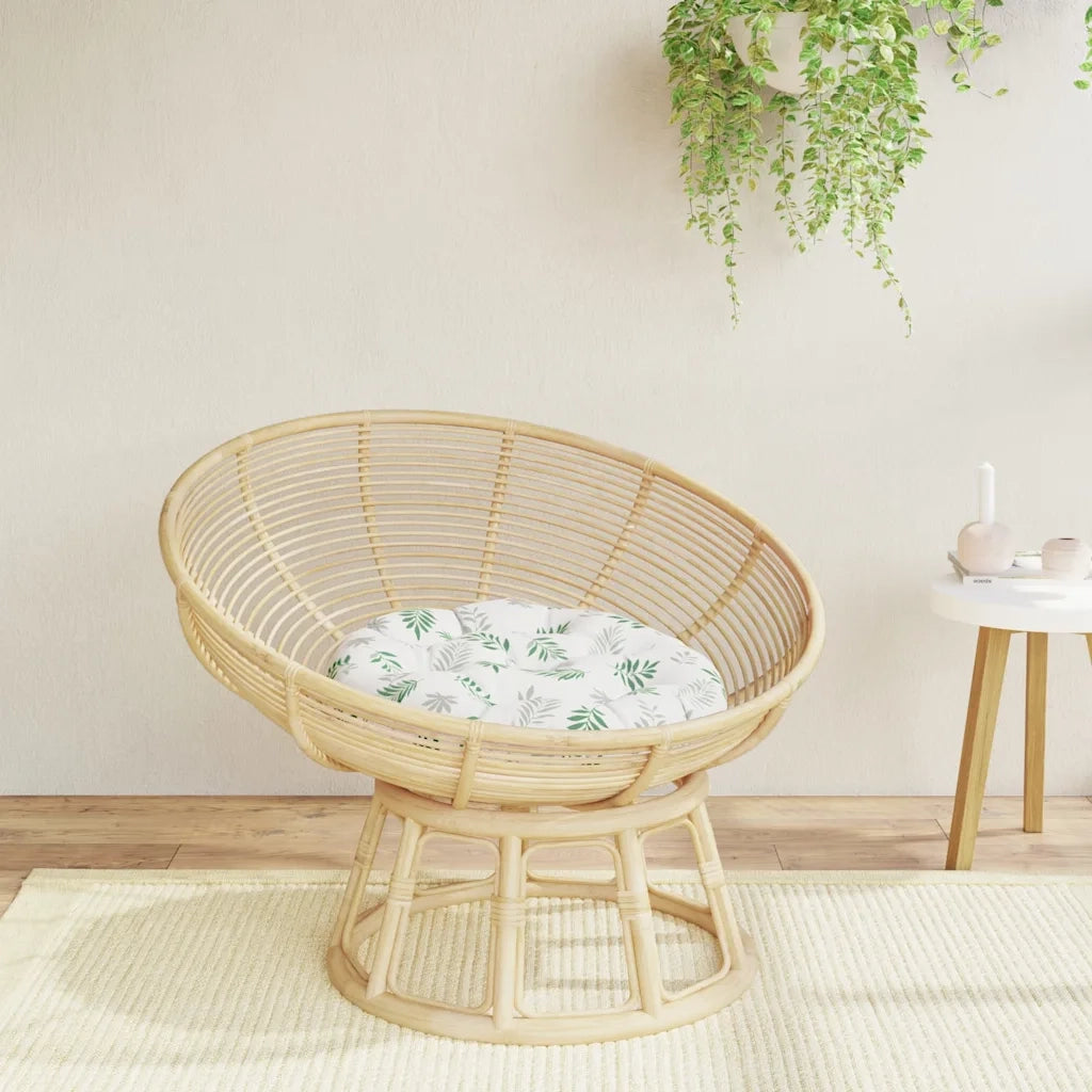 Cuscino Rotondo Motivo a Foglie Ø 60x11 cm in Tessuto Oxford