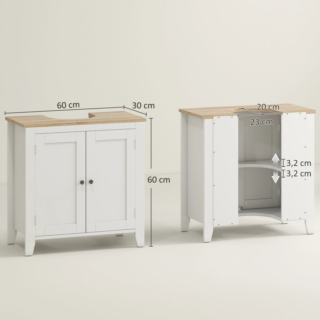 Mobile Bagno Sottolavabo con 2 Ante e Ripiano Regolabile ¨C zephmum ¨C 60x30x60 cm Bianco