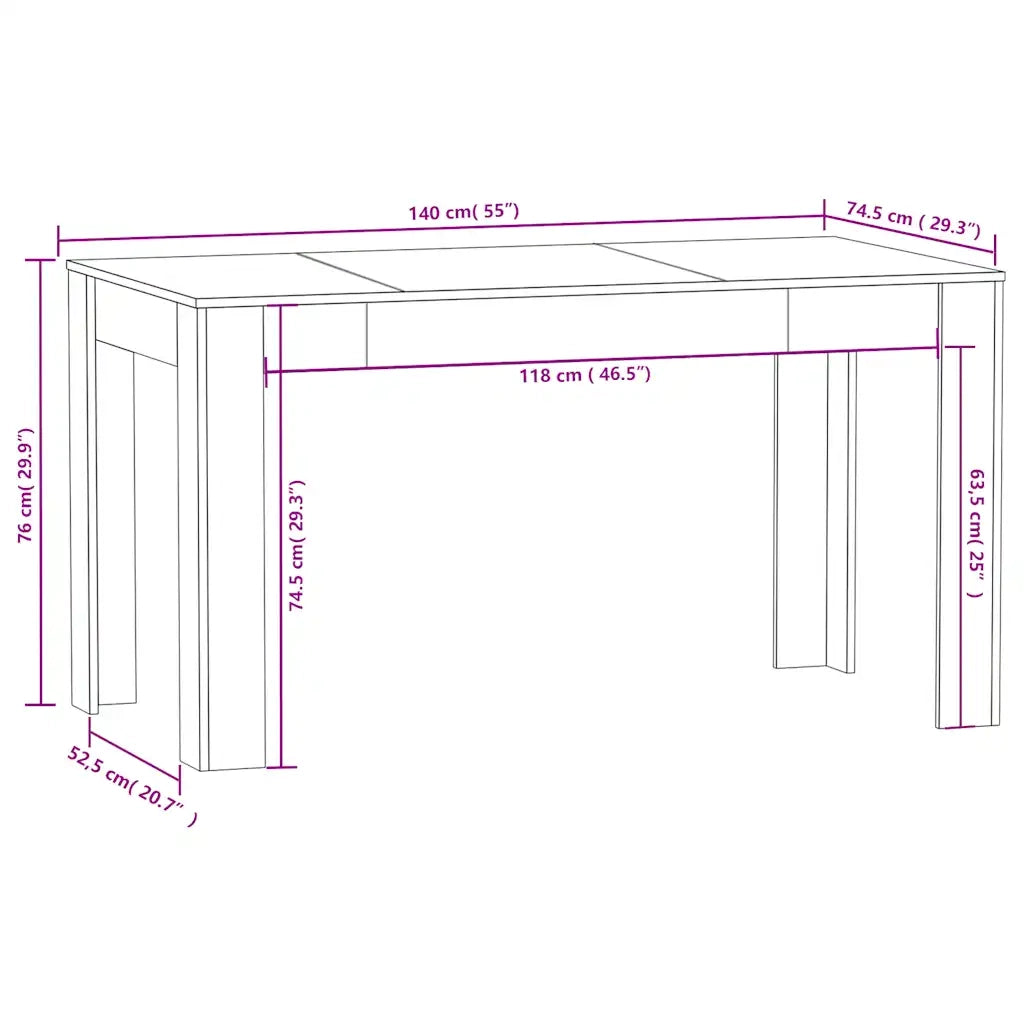 Tavolo da Pranzo Grigio Sonoma 140x74,5x76 cm Legno Multistrato