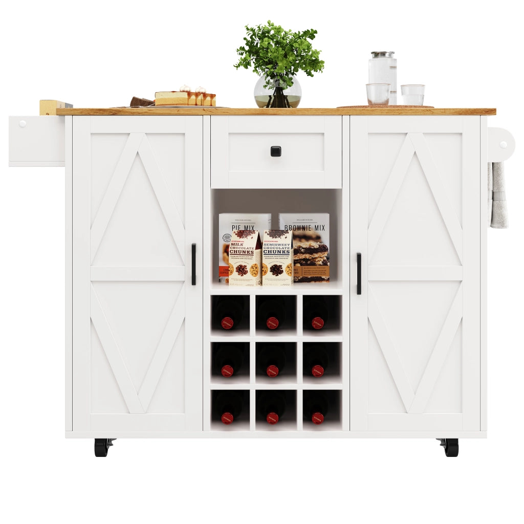 Isola da Cucina con 1 Cassetto; 2 Ripiani; 2 Ante e Piano Ribaltabile; in MDF; Bianco; 137;5 x 40 x 95;6 cm